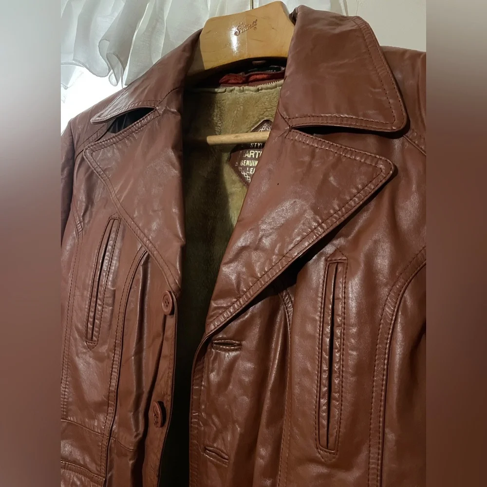 Martini Cognac Brown Leather Jacket with Removable Faux Fur Lining - Picture 4 of 16